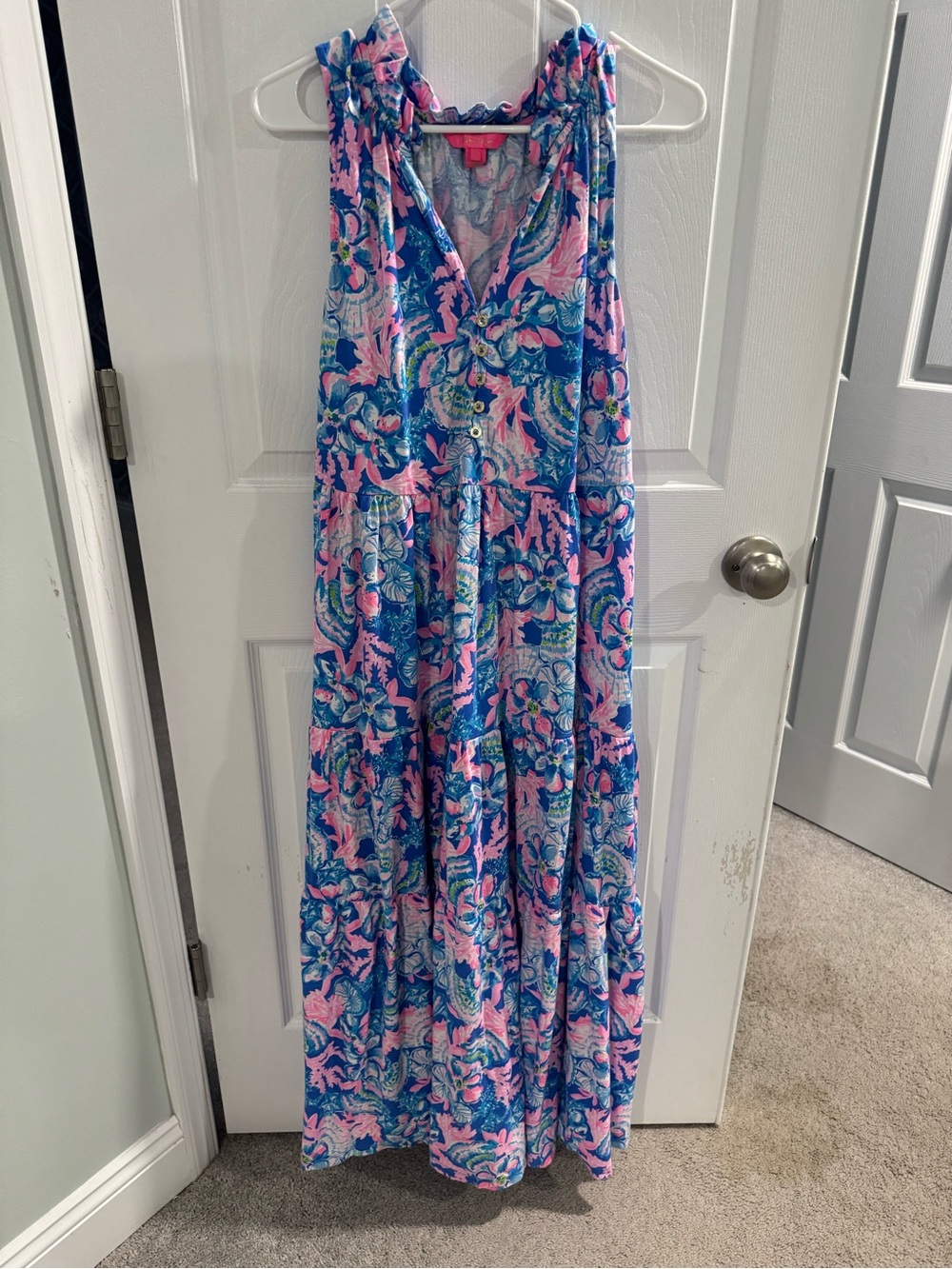 Lilly Pulitzer Pink & Blue Tiered Floral Maxi Dress